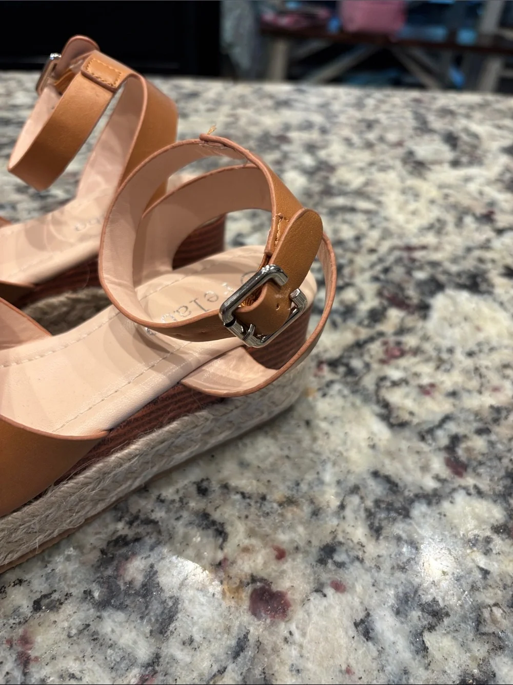 Kids Tan Espadrille-Style Platform Sandals with Ankle Strap